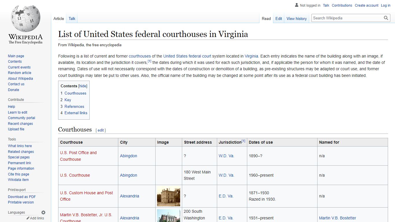 List of United States federal courthouses in Virginia